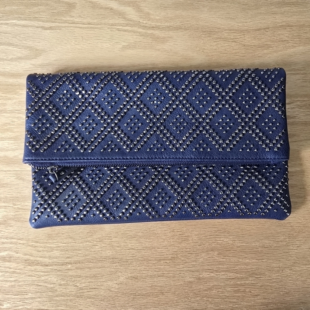 Lulus Blue Studded 2 in 1 clutch purse and cross body option Evening Party Event